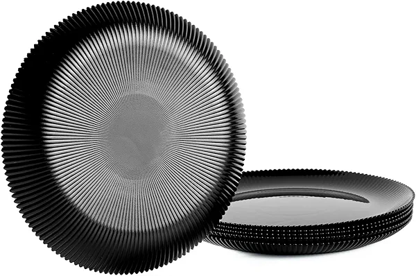 LaGlint 7.5 inch Ribbed Salad Appetizer Plate Set of 6, Opal Glass Round Small Black Plates for Dessert, Kitchen, Dishwasher and Microwave Safe