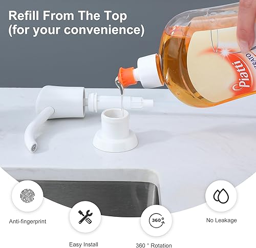 Vista 39 de GAGALIFE - Dispensador de jabón integrado para fregadero de cocina, bomba de plástico ABS de, botella de jabón de tereftalato de polietileno Níquel