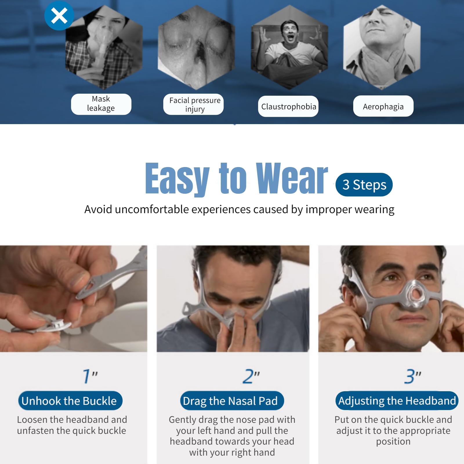 Gbbazu Montatura nasale per Wisp, aggiornamento maschera nasale telaio con copricapo, silicone Soft Sealing maschera nasale di ricambio per Wisp con copricapo, telaio in tessuto, cuscino 3 misure e