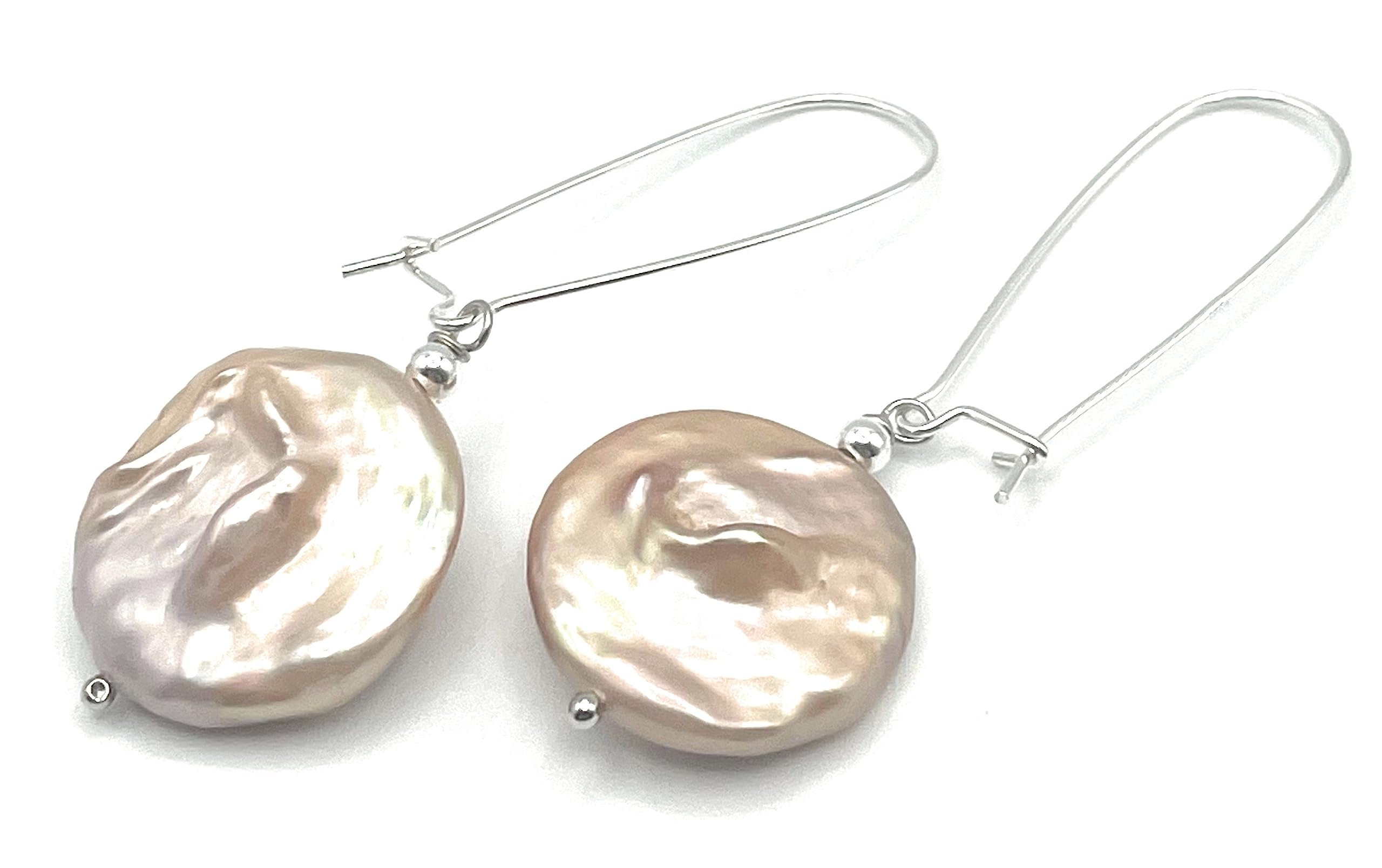 Orecchini con Grandi Perle Barocche Rosa, Pendenti in Argento 925, Gioielli Matrimonio, Pietre Dure Naturali, Bijoux Artigianali, Regalo