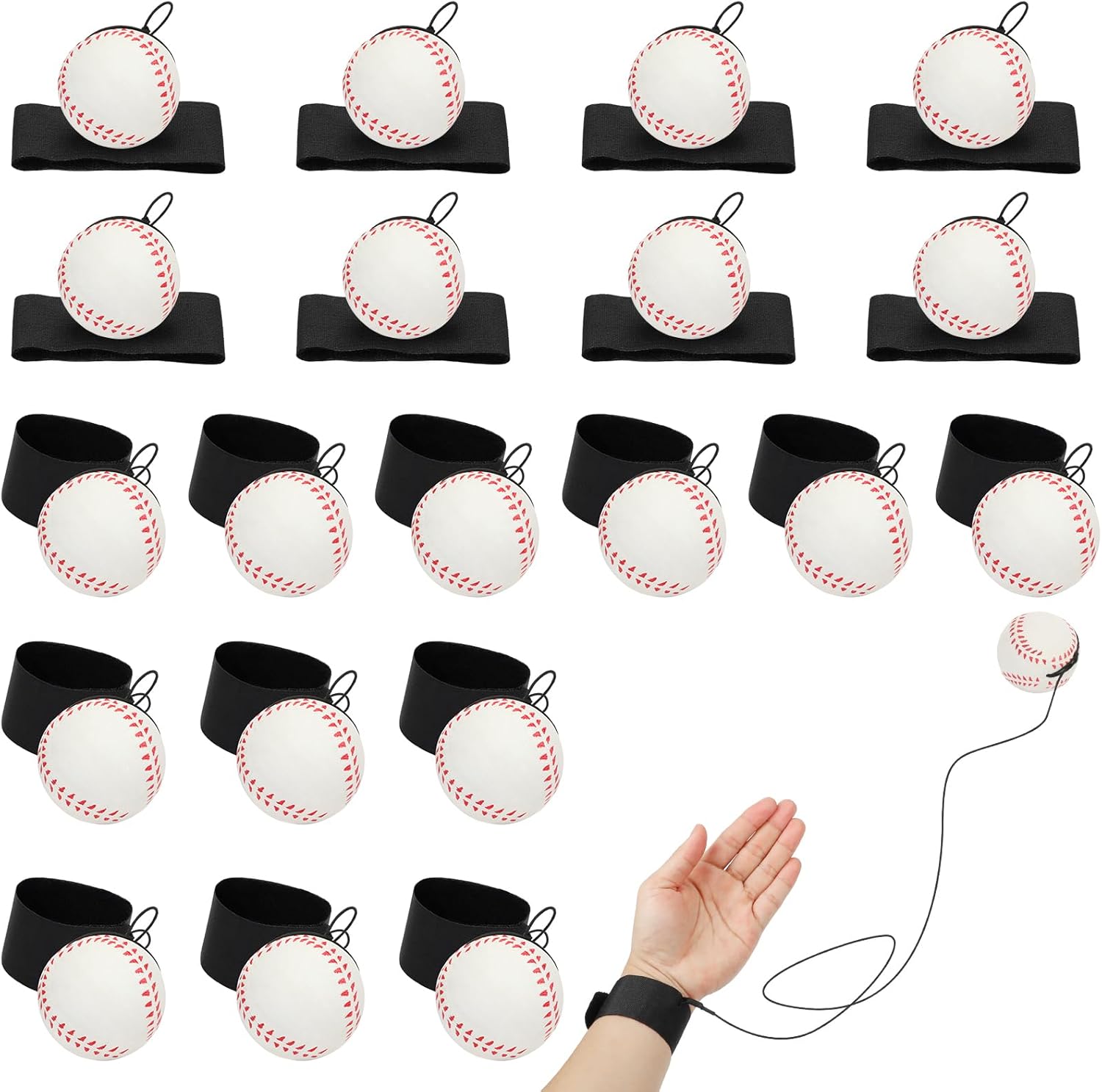 5/10/20/40 PCS Baseballs Wrist Return Ball on a String 2.36 Inch Rebound Bouncy Ball with Strap Sport Soccer Tennis Party Favors, Wrist Exercise, Outdoor Fun Activity for Kids & Adults