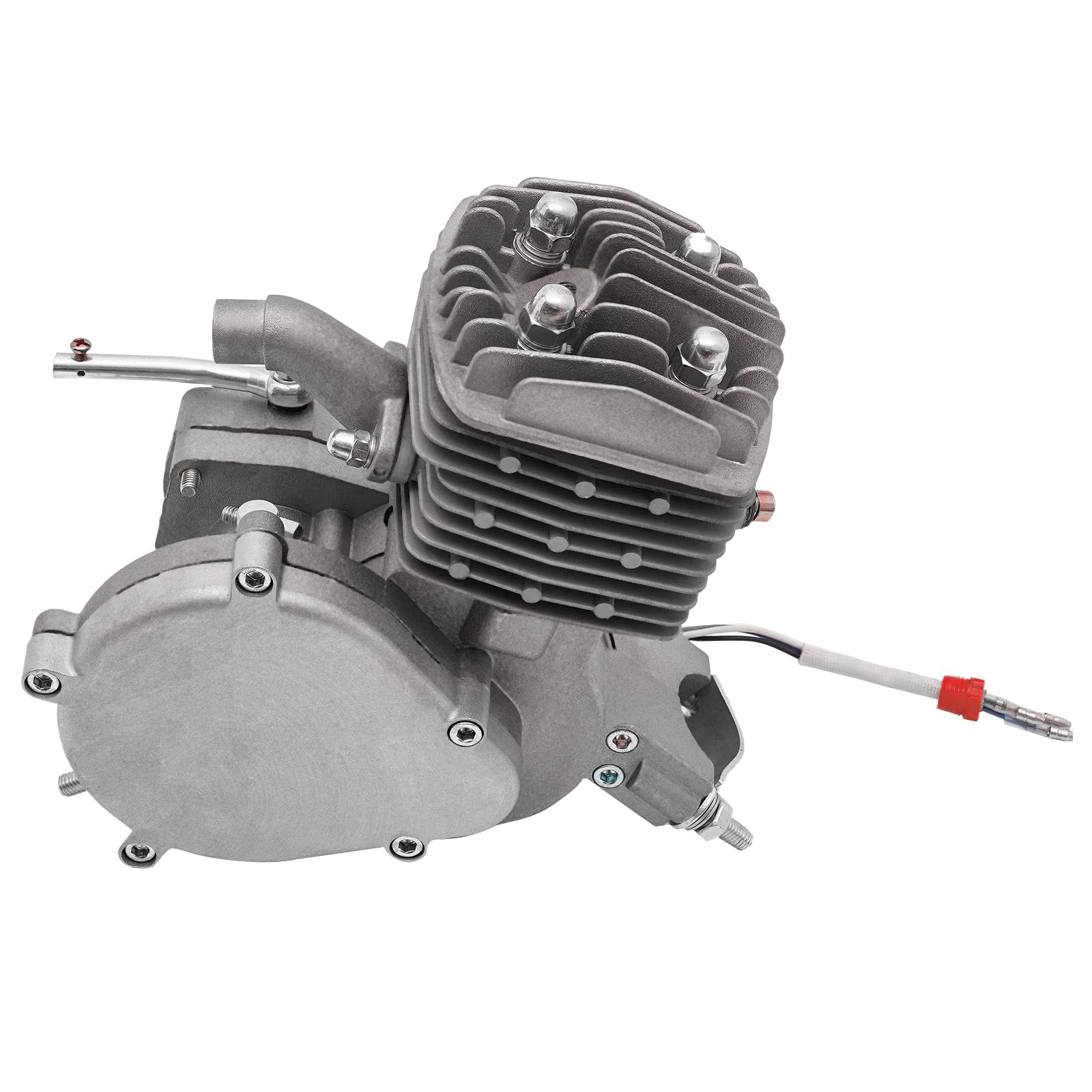 66CC Motor 1,85KW 5500U/min 2 Takt Fahrradmotor mit Einlassrohr, Pocket Bike Motor Gute Wärmeableitung Einzelzylinder Dirtbike Motor für Mountainbikes, Cruiser, Motorräder, Rennräder (Silber)