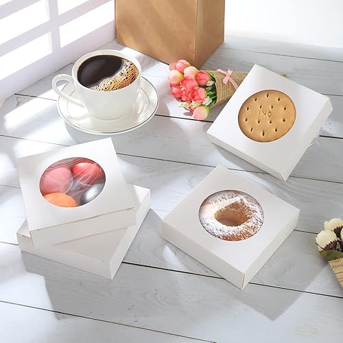 Miniatura 5 de Bssay 60 cajas pequeñas de embalaje de jabón de 4.3 x 4.3 x 1.2 pulgadas, cajas de papel cuadradas blancas con ventana redonda transparente para