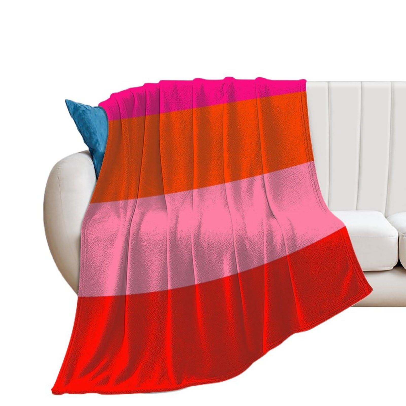 Weiche, gemütliche Überwurfdecke, Streifen in Pink und leuchtendem Orange, waschbar, leichte Decke für Couch, Sofa, Bett, Büro, warme Plüschdecken für alle Jahreszeiten, 152,4 x 203,2 cm