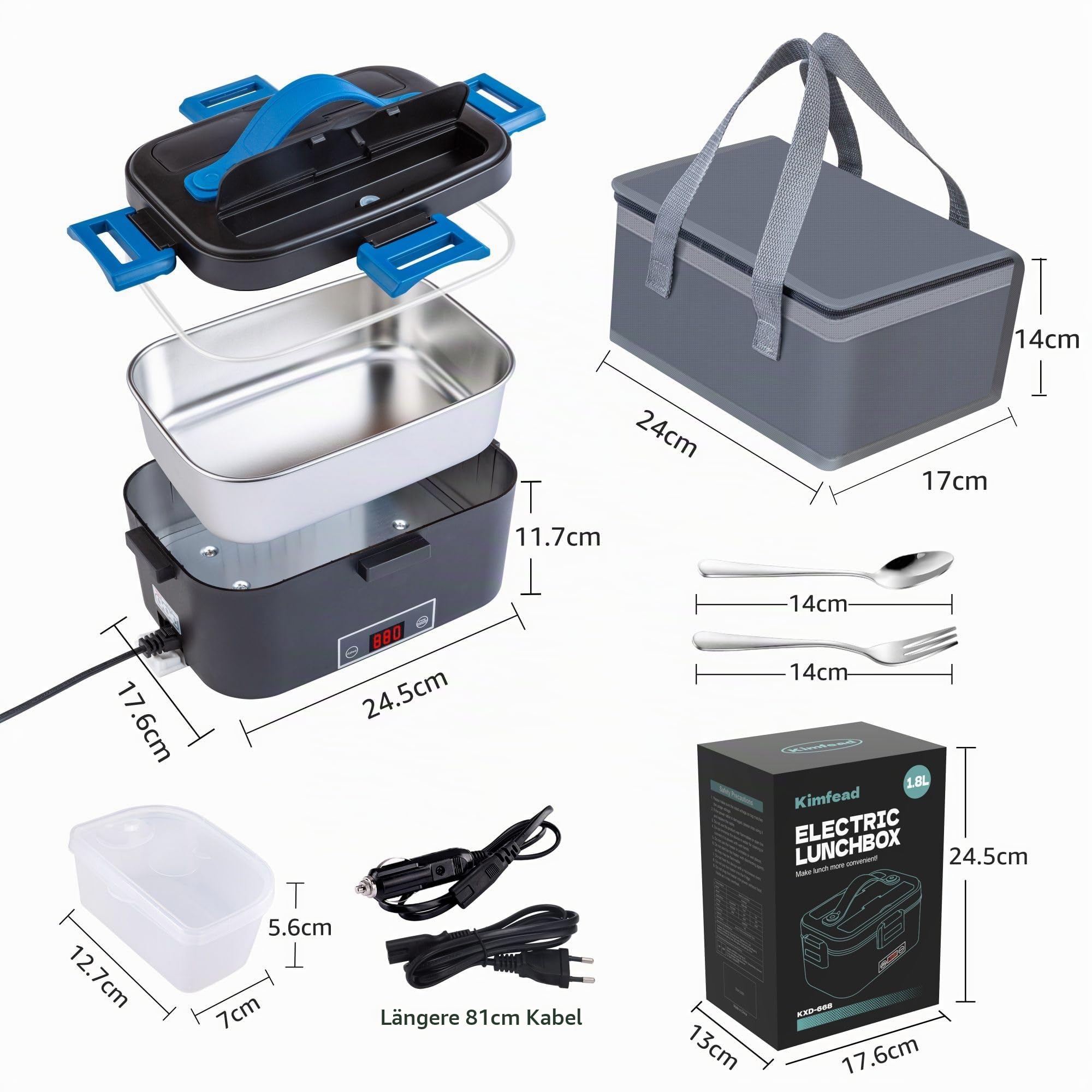 Elektrische Lunchbox mit Anzeige Temperatur 100W, 1,8L 12/24/230V