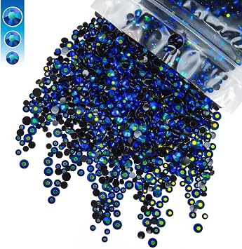 qiipii Sapphire Blue AB Resin Rhinestones for Crafting 3mm 4mm 5mm Mix Black AB Flatback Jelly Stones Bulk SS10 SS16 SS20 Diamonds Gems for Nails Face Eyes Makeup Tumblers Bottles DIY Crafts Clothes