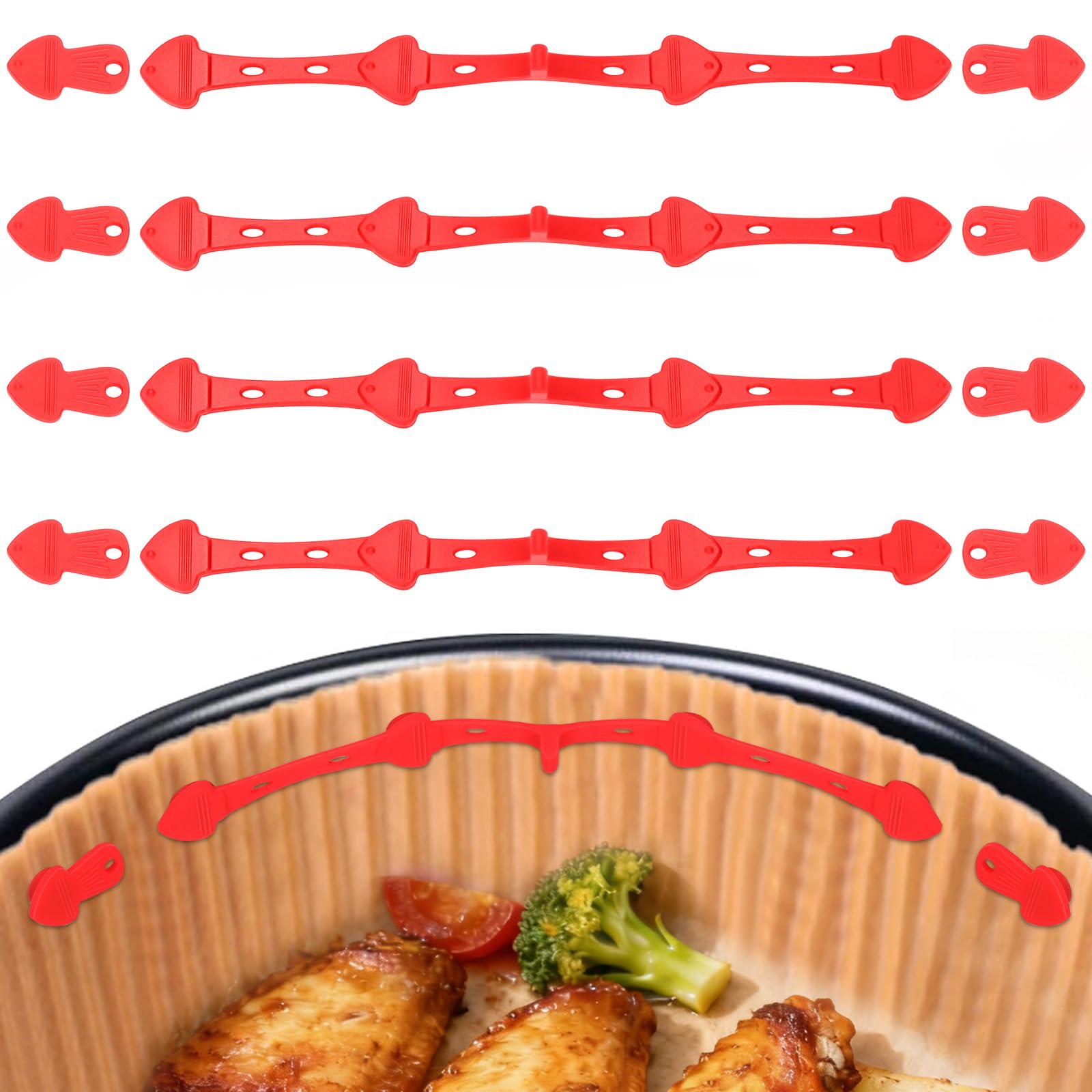VINATO 12 Pcs Air Fryer Magnets, Air Fryer Magnets, Silicone Magnetic Buckle, Parchment Paper Magnets, Reusable Heat Resistant (Red)