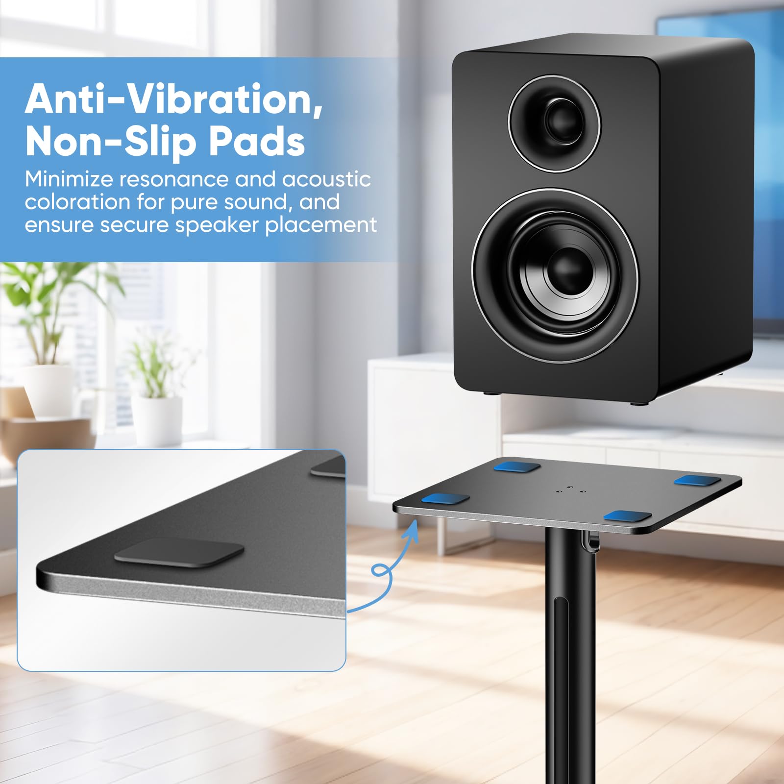 Soportes para Altavoces, Juego de 2 Soportes universales de Suelo para Altavoces de Sonido Envolvente, Altura Ajustable, Capacidad de 15 kg Cada uno, gestión de Cables, fácil Montaje, Antideslizantes