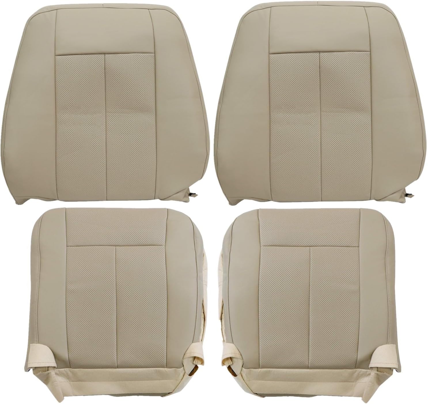 Driver and Passenger Bottom and Top Lean Back Perforated Leather Seat Covers Tan Compatible with Ford Expedition 2007 2008 2009 2010 2012 2013 2014