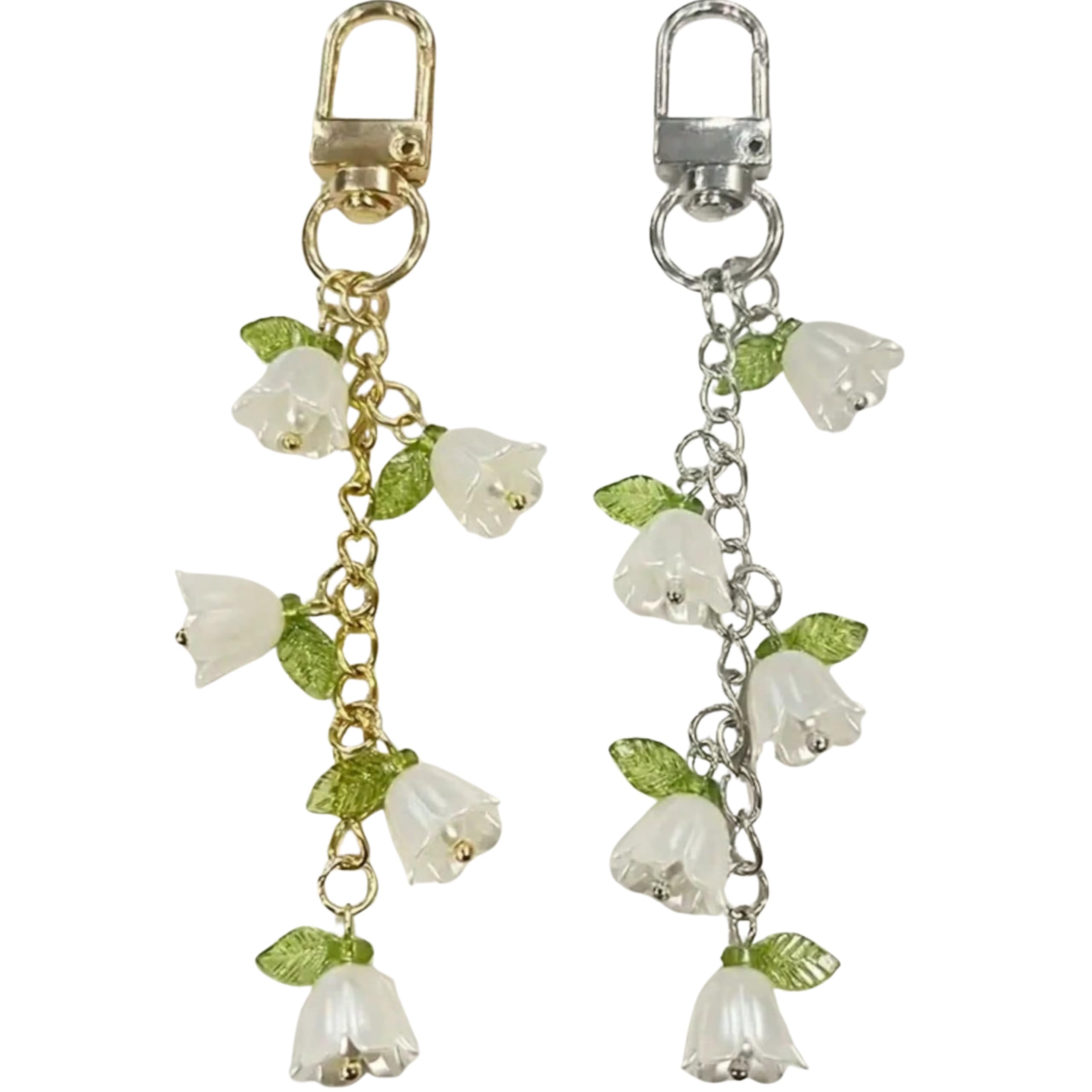 snowy shop 2pcs fairycore lily of the valley flower phone charm set – kawaii green aesthetic strap | cute phone pendant & y2k gift for girls & women | stylish fairycore mobile accessory