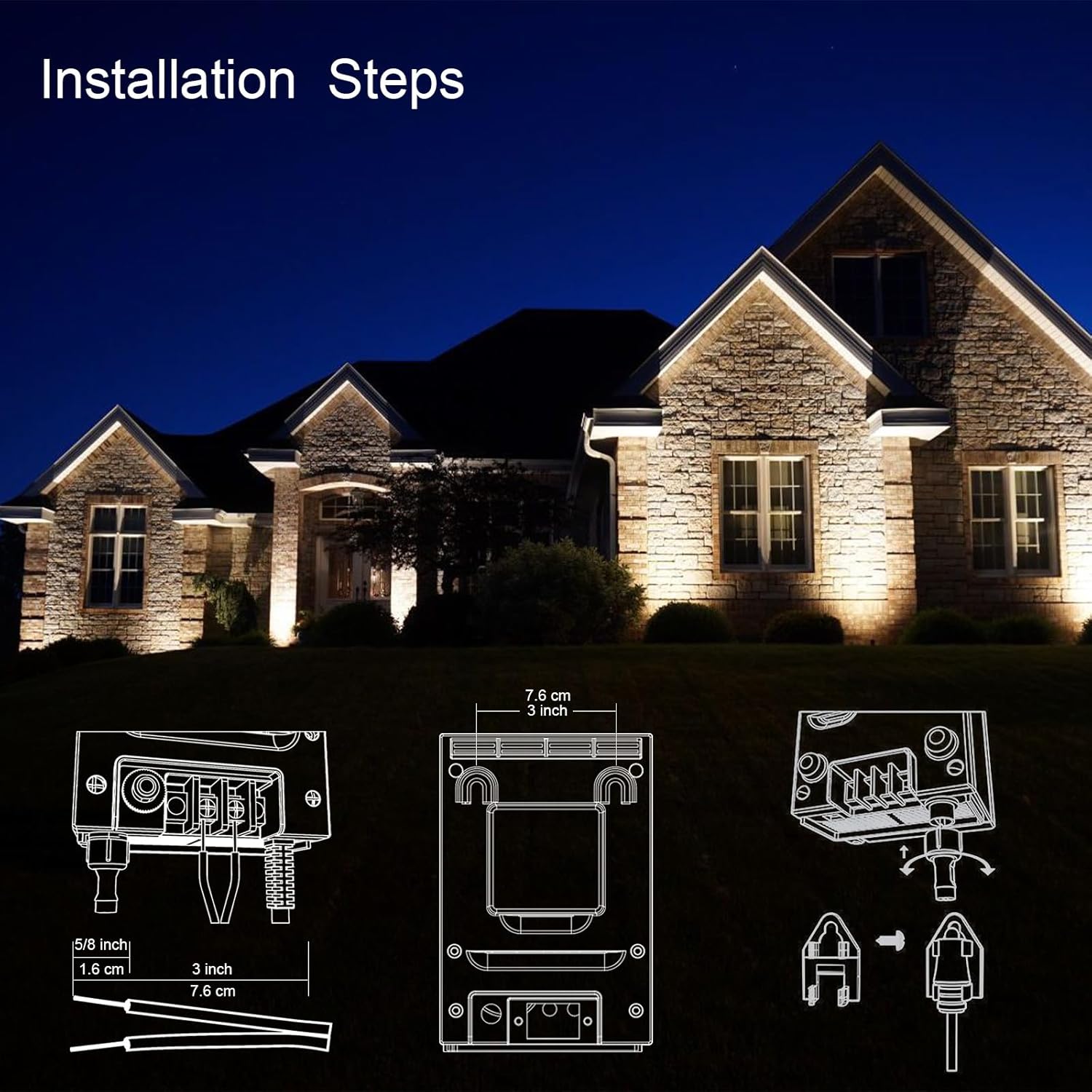 Diagram illustrating the installation steps for the Malibu 45W Low Voltage Landscape Transformer, showing wiring connections and mounting.