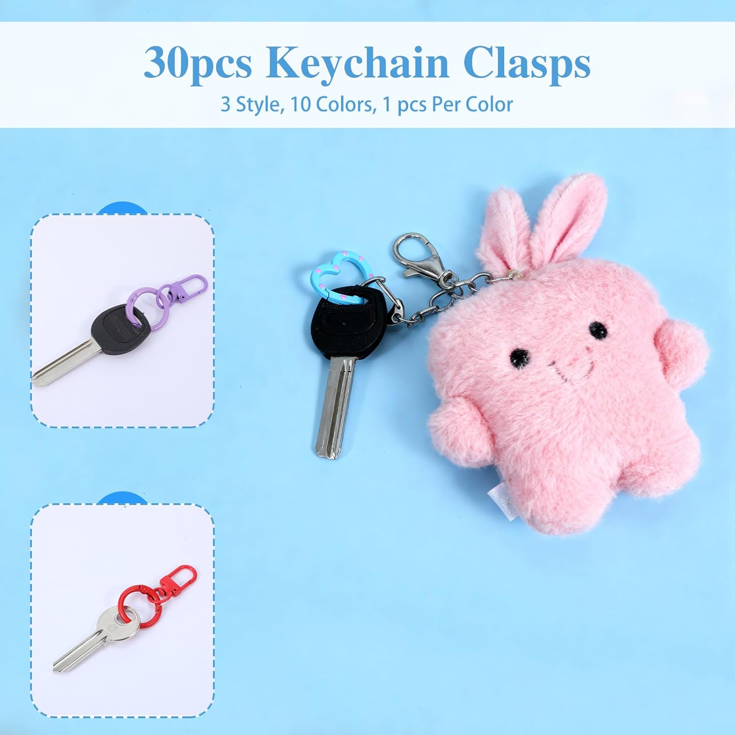 30Pcs Colorful Keychain Clasps Set, Lobster Clasp Key Chain Parts with 3 Styles - Swivel Clasp Hooks+Spring O Rings+Heart Shaped for Chain DIY Crafts Making - Image 7