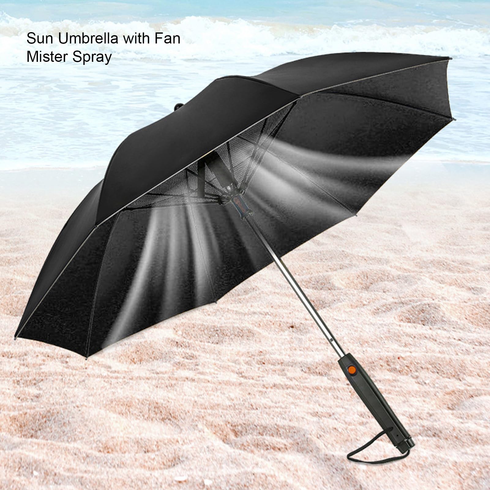 Sonnenschirm mit Eingebautem Ventilator und Sprühnebel, UPF 50+ UV-blockierender Regenschirm, für Sommer, Kühlung, Strand, Beschlagen von Umberlla, Batteriebetrieben