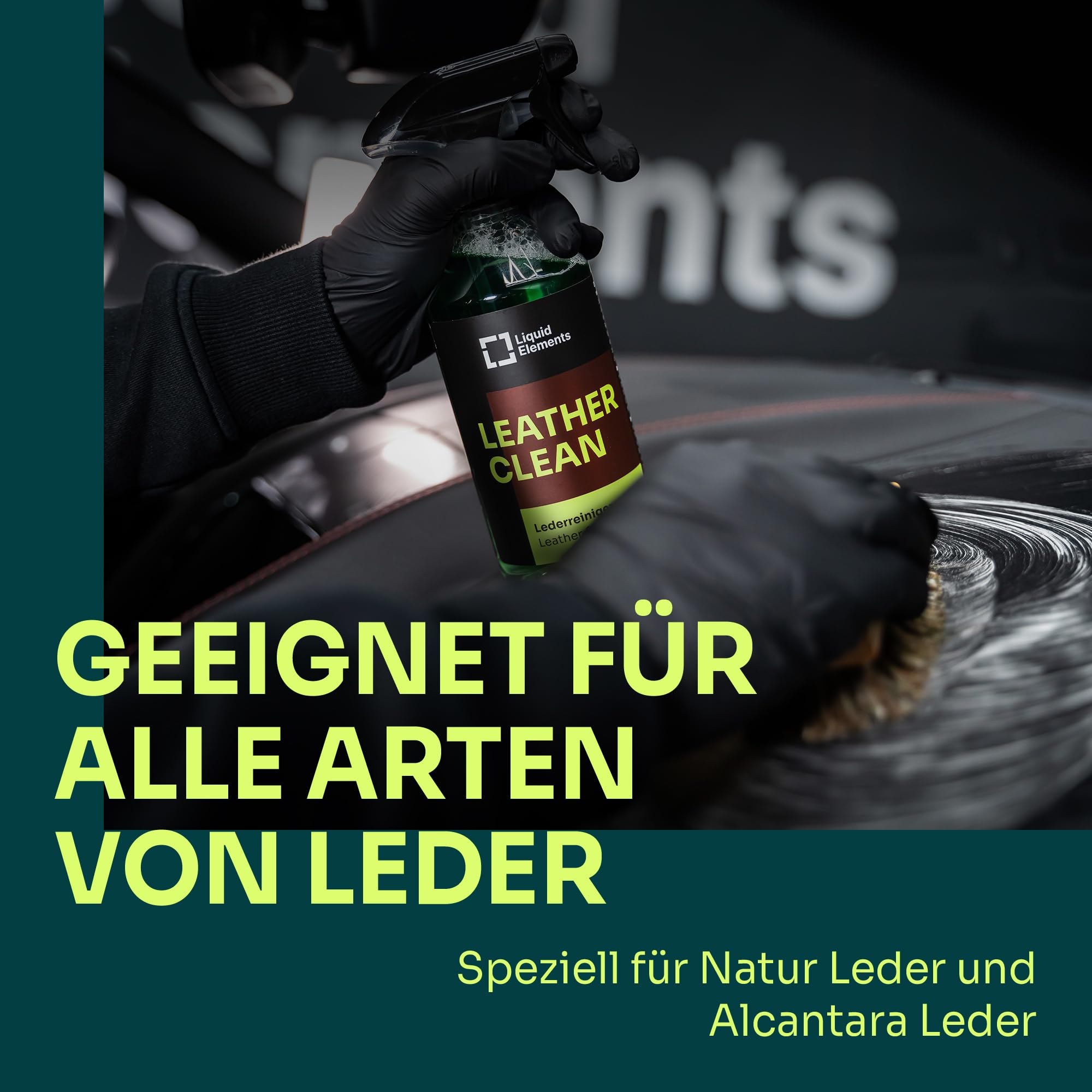 Liquid Elements Leder-Set, Leather Clean & Care 500ml + Zubehör | Sanfte Lederpflege für Auto, inkl. 5x Value Microfasertuch, Leder- & Textilbürste
