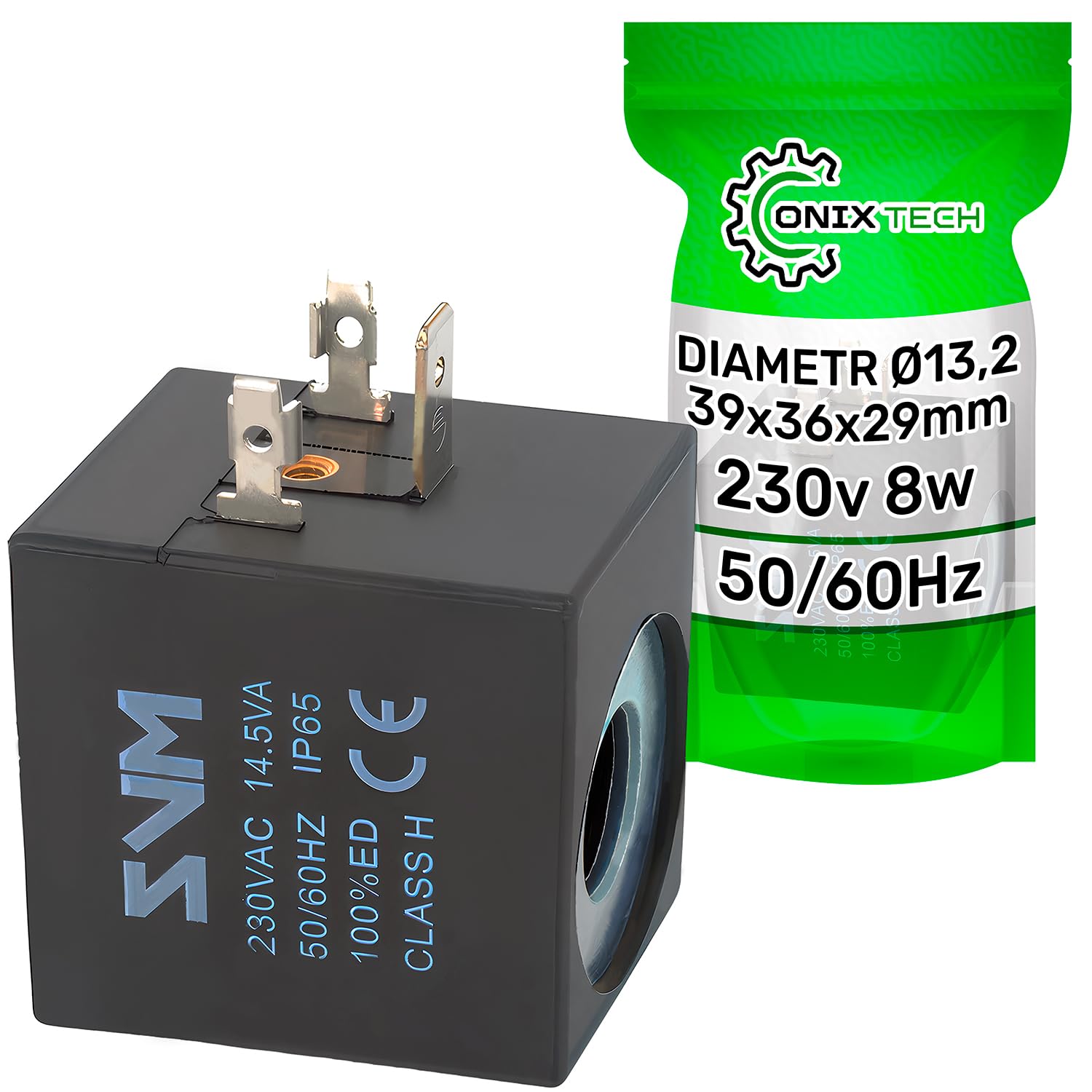 ONIX TECH Magneetventielspoel – Universeel 13,2 Mm, 230V, 8W, Klasse H, IP65, 50/60Hz, 5 Jaar Garantie