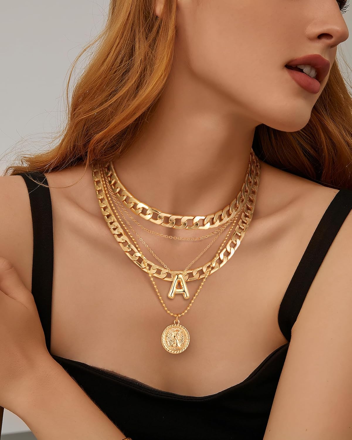 MJartoria Layered Necklaces for Women Trendy Balloon Initial Coin Pendant Necklace Dainty Chunky Chain Choker Necklaces Jewelry Birthday Gifts - Image 2