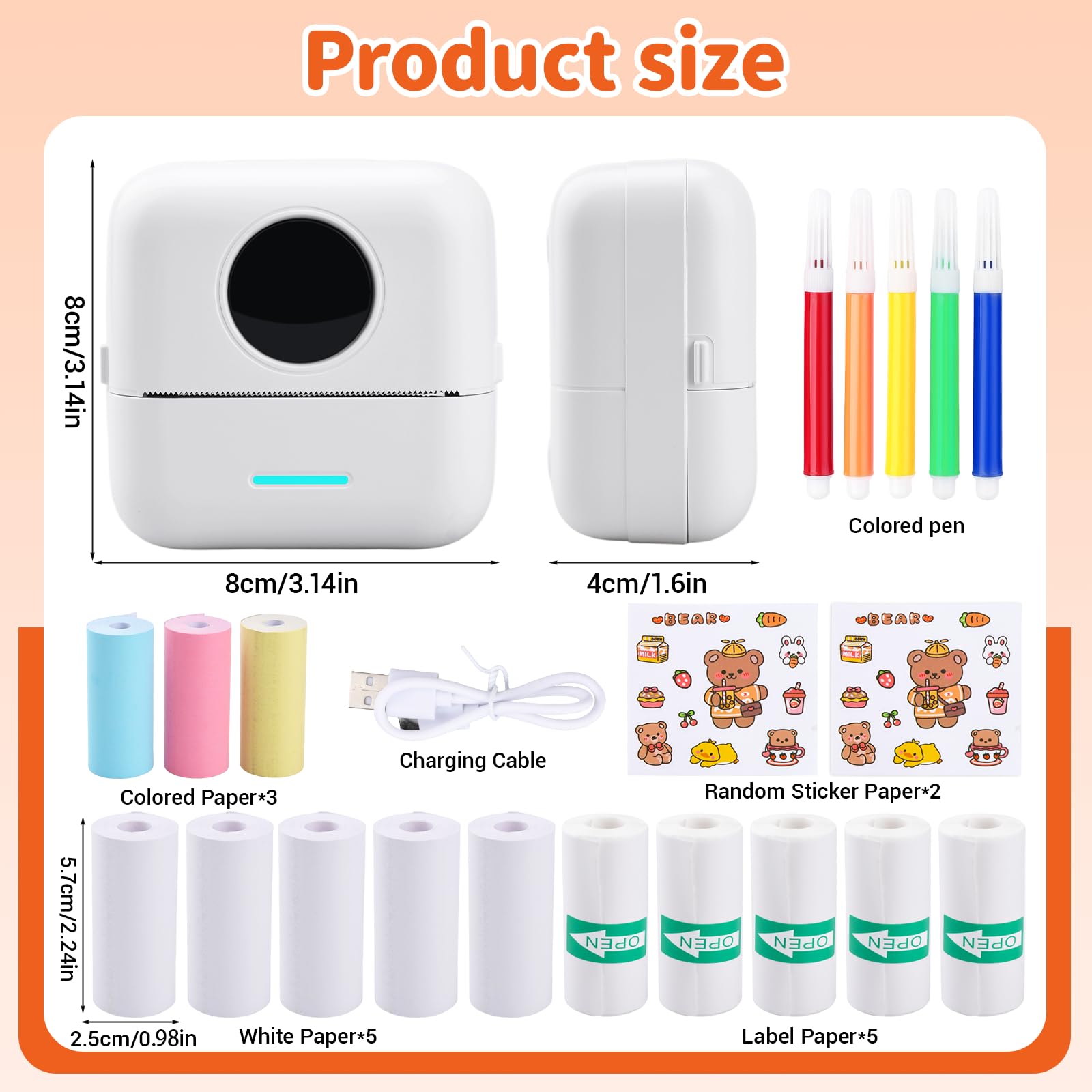 UCAMP Mini Stampante Termica, Stampante Fotografica Bluetooth Portatile, Stampa Foto Istantanee con Ricarica USB (Bianco)