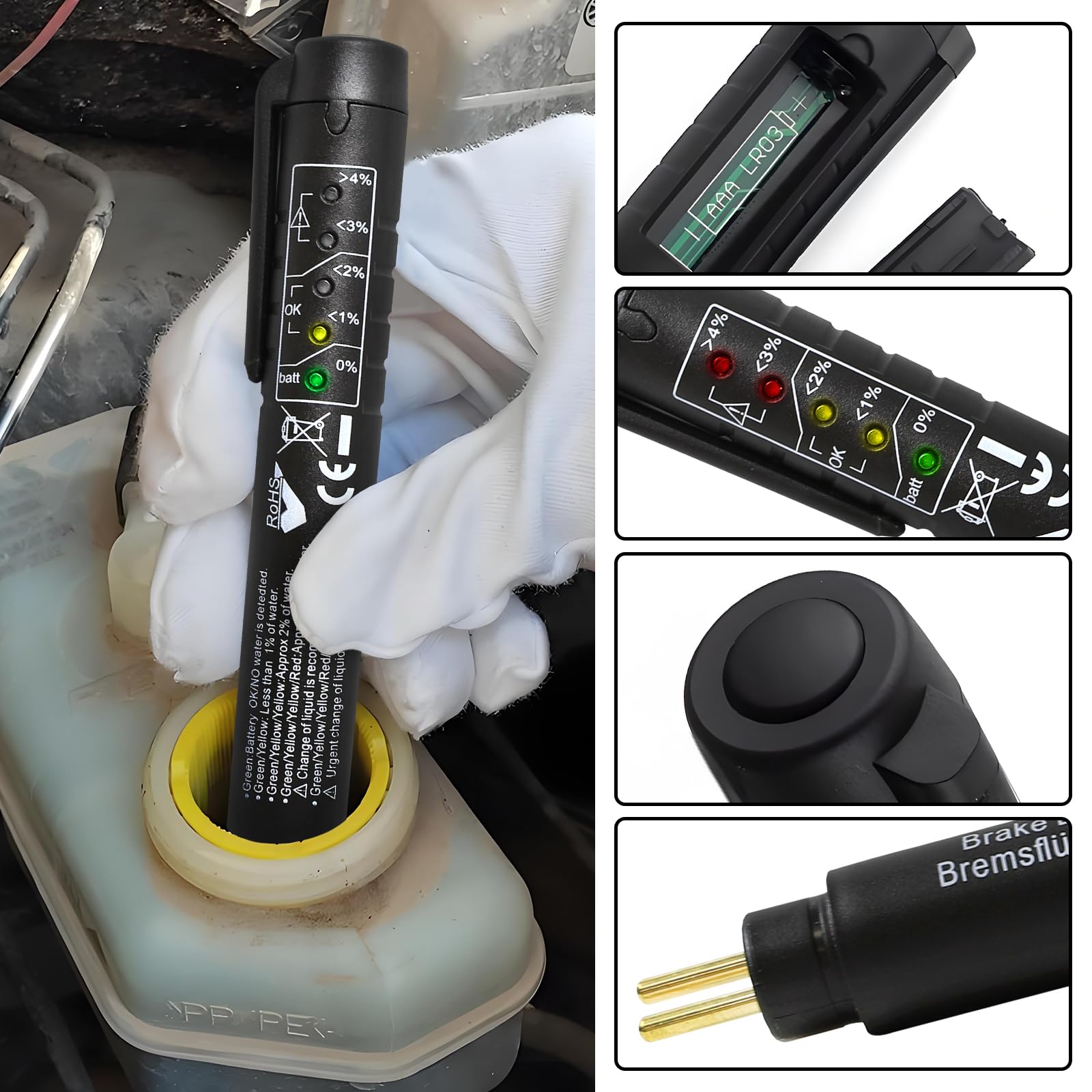 wuyaoyao Bolígrafo probador de líquido de frenos con 5 indicadores LED, DOT 3 DOT 4 DOT 5.1, bolígrafo probador de líquido de frenos, herramienta de diagnóstico de frenos automático para comprobar el