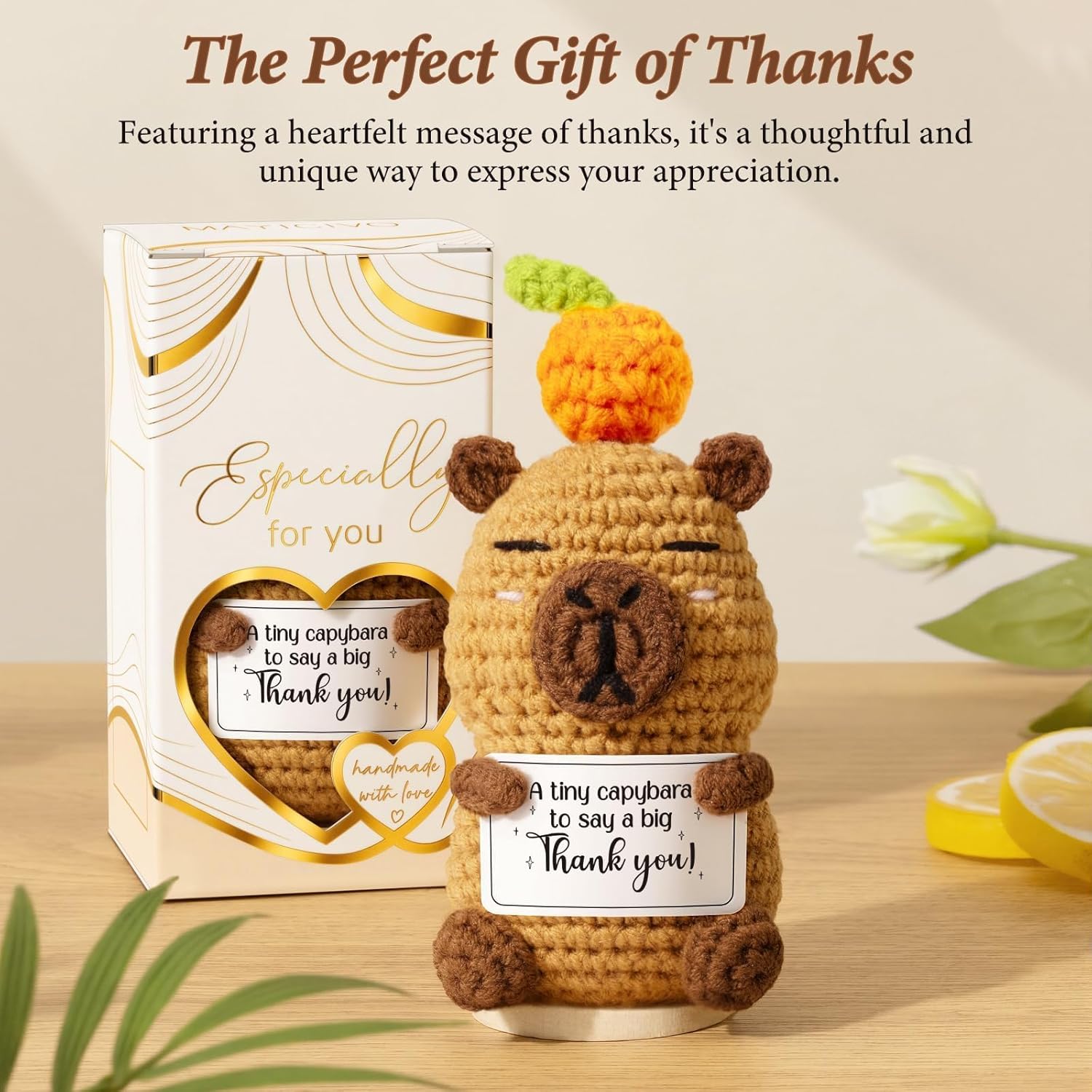 Thank You Gifts for Women Emotional Support Crochet Plush, Handmade Funny Capybara Crochet w/ Card Employee Appreciation Gifts for Teacher, Valentines Day Birthday Gift for Women Coworker Nurse Boss - Image 3