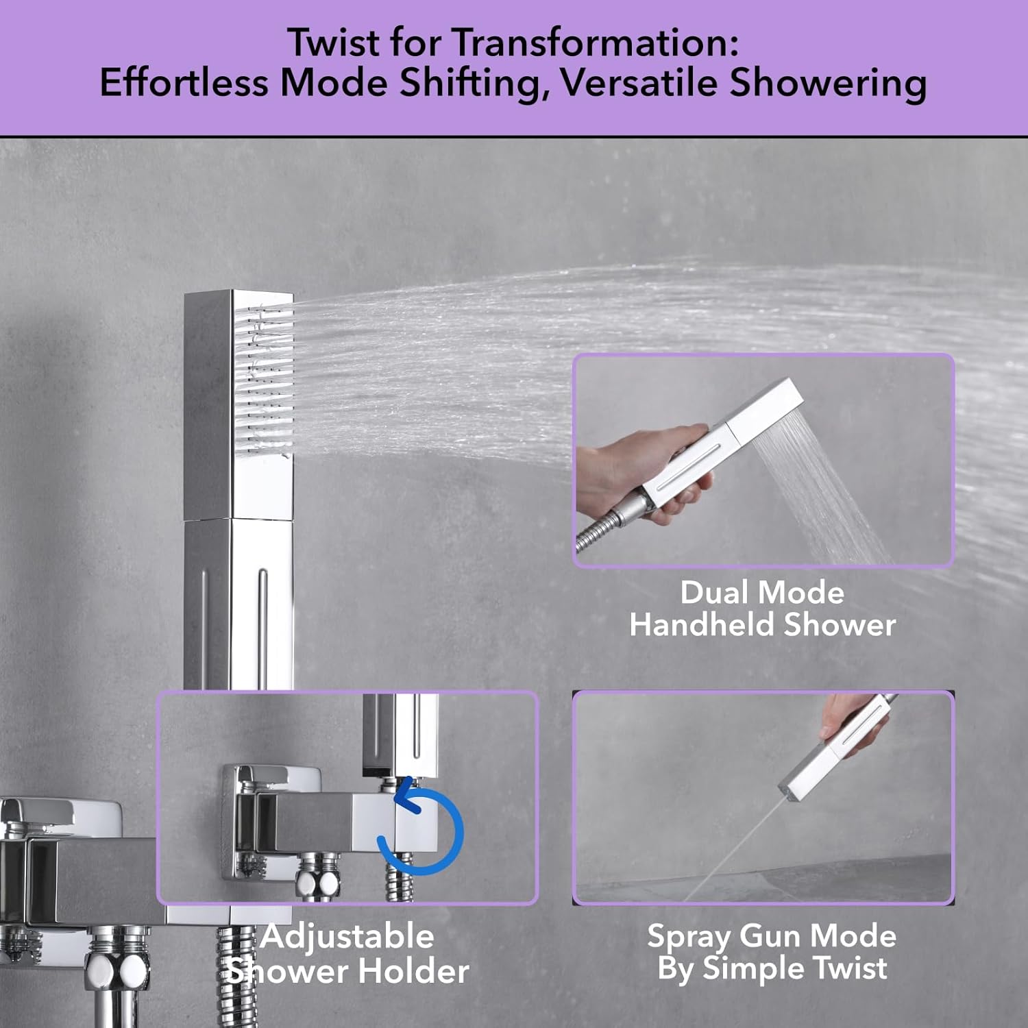 VANFOXLE Temperature Shower Faucet Set Chrome Shower System, Push Button Diverter Shower Faucet with 2 In 1 Handheld, 16 Inch LED Shower Head, 6 PCS Body Jets
