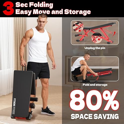 Miniatura 4 de Banco de pesas plegable ajustable para gimnasio en casa, capacidad de 660 libras, banco de entrenamiento multifuncional, resistente y duradero para