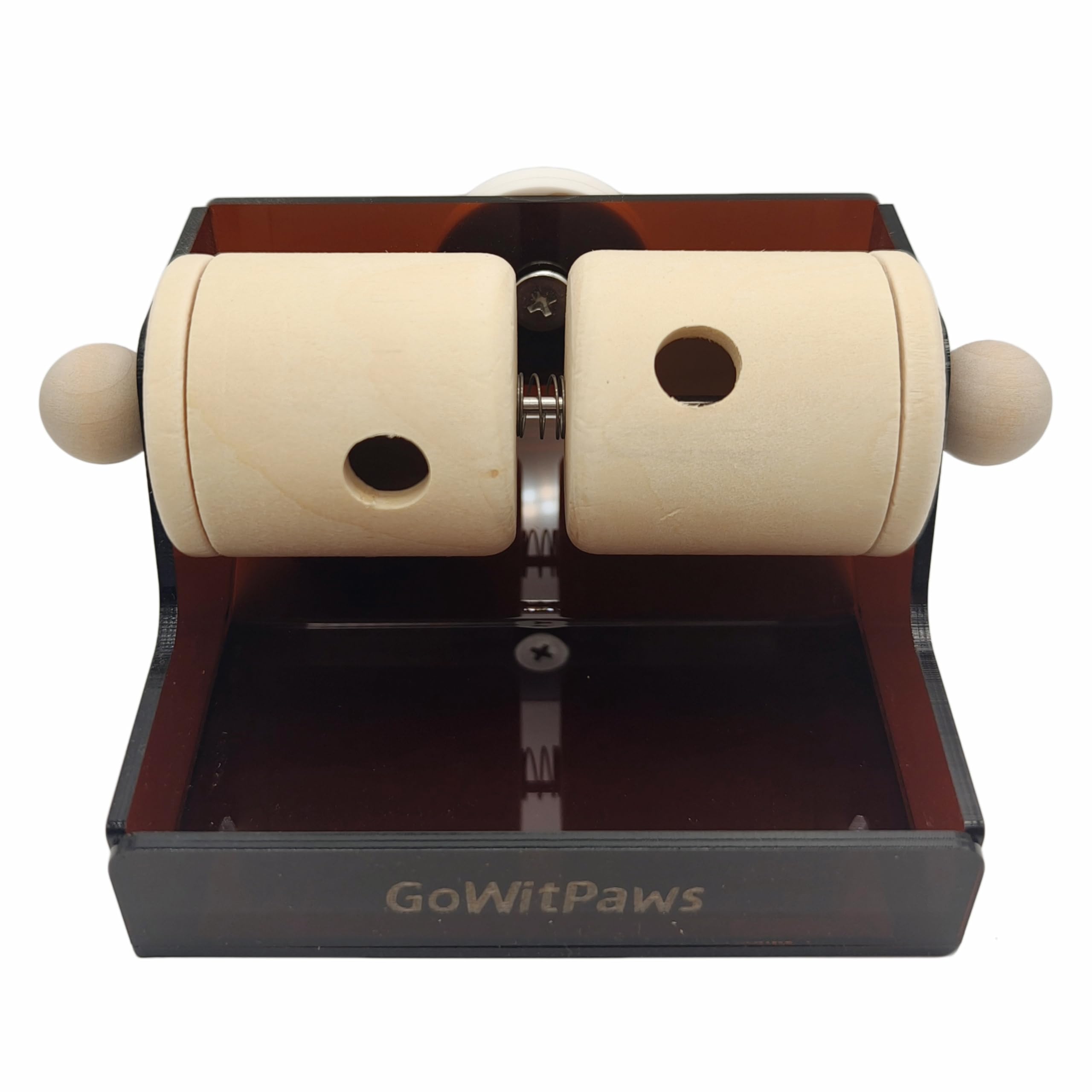 GoWitPaws Rolling Treat Dispenser, Dual Wooden Roller Foraging Toy with Tea-Colored Acrylic Tray, Interactive Puzzle Feeder for Small and Medium Parrots - image 5