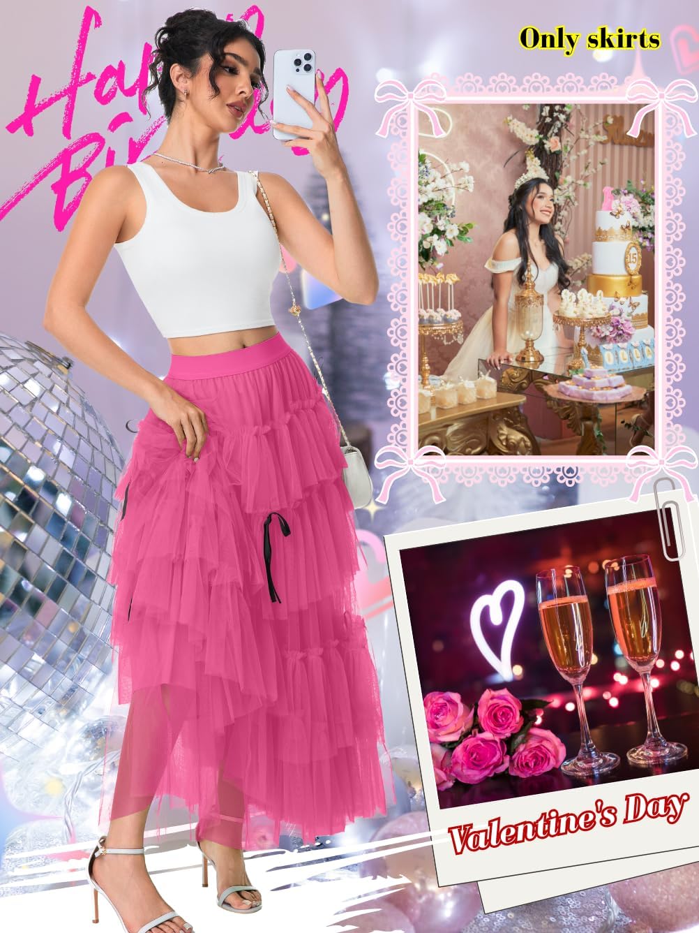 Bow Tulle Skirt,Ruffle Layered Skirts for Women,Birthday Festival Renaissance Fairy Outfits - Image 6