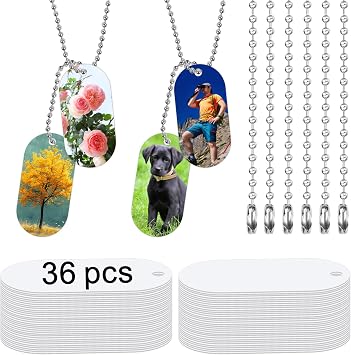 36 pcs Sublimation Dog Tags Blanks,Sublimation Necklace Blank Metal Sublimation Tag Pendants Double Sided Blank Sublimation Tags,Dog tag Chain Dog tag Sublimation Blank Metal
