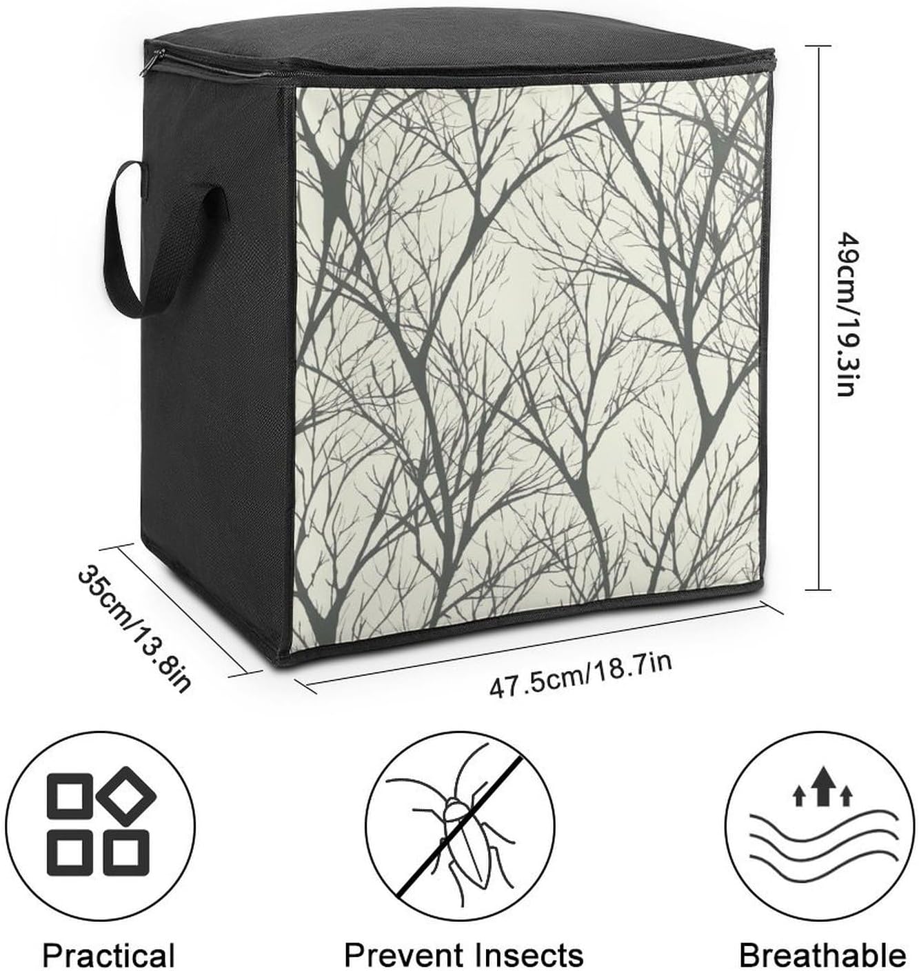 Portable Quilt Storage Bag,Tree Branch Printed Foldable Wardrobe Storage Box Foldable Storage Bag with Lids And Handle Large Clothing Storage Bag for Comforters Clothes Blankets Pillows