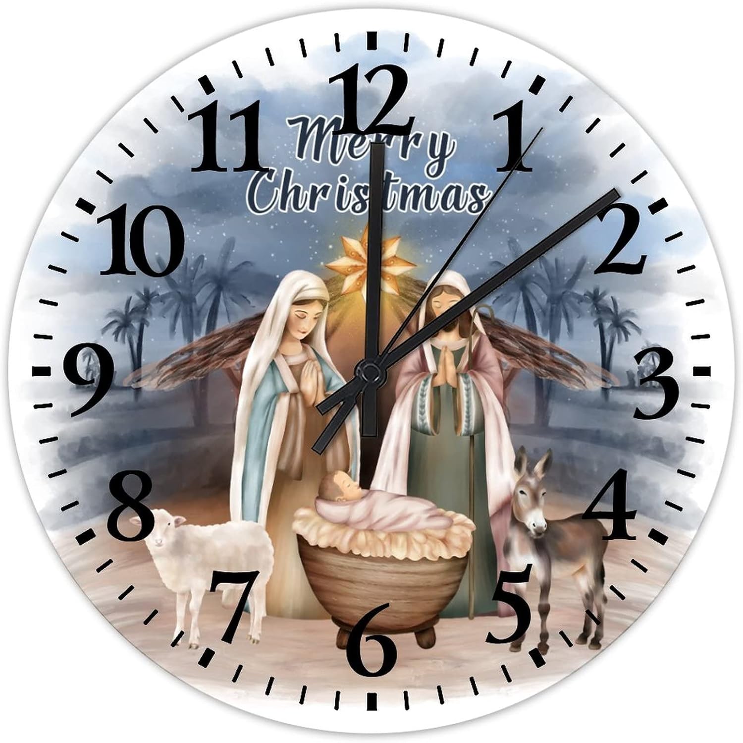 Birth of Jesus Wall Clocks 15 Inch, Unto Us A Child is Born Bathroom Clock Silent Non Ticking Round Arabic Numeral Clock for Farmhouse Home Decoration