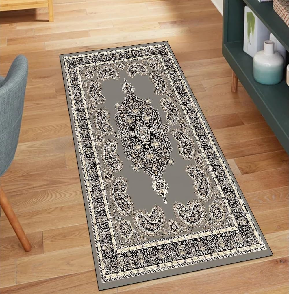 Alfombra de pasillo vintage gris de 60x300 cm lavable y antideslizante para cocina
