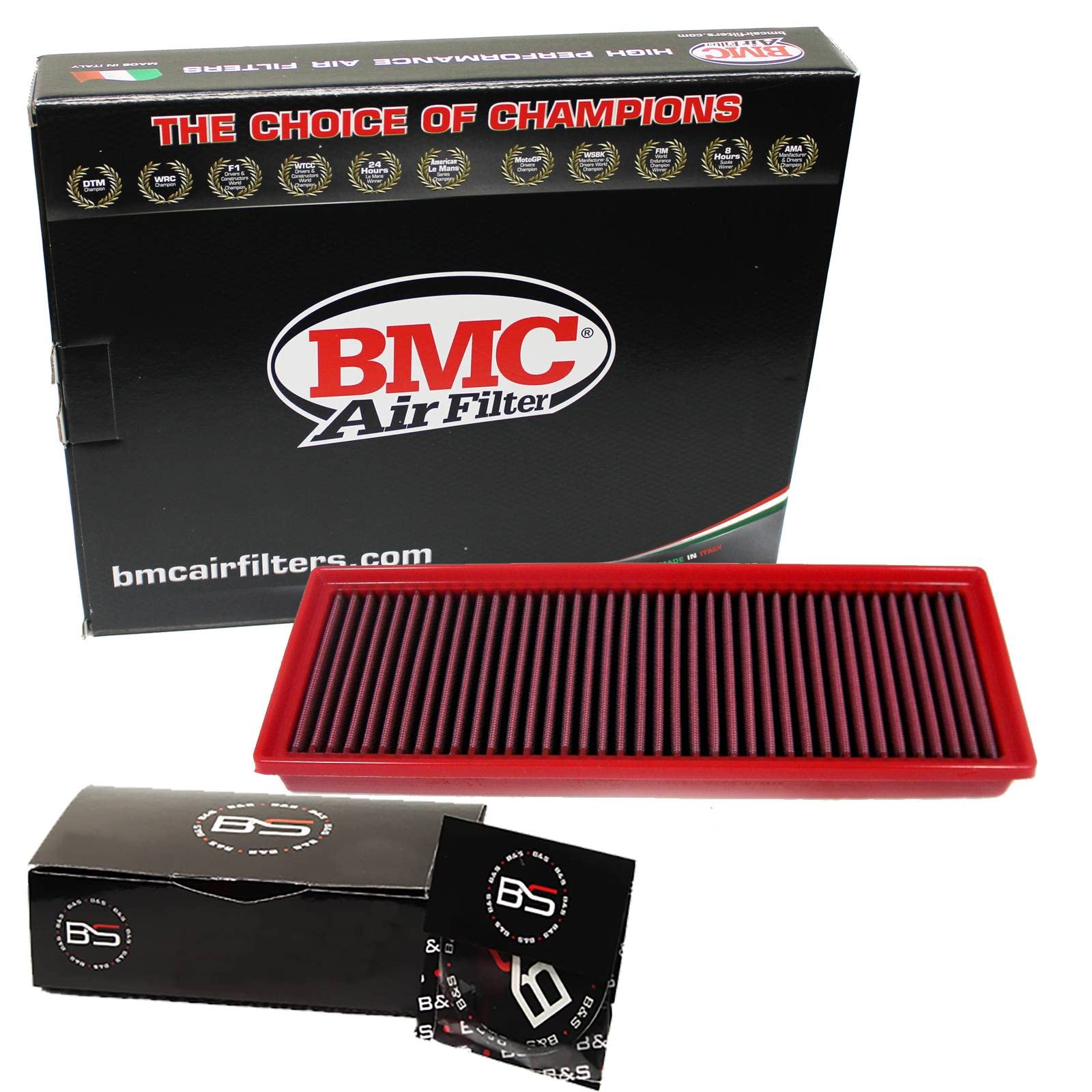 B&S Kit Filtro Aria Sportivo Aspirazione Rigenerabile Lavabile FB744/20 con Profumatore Interni