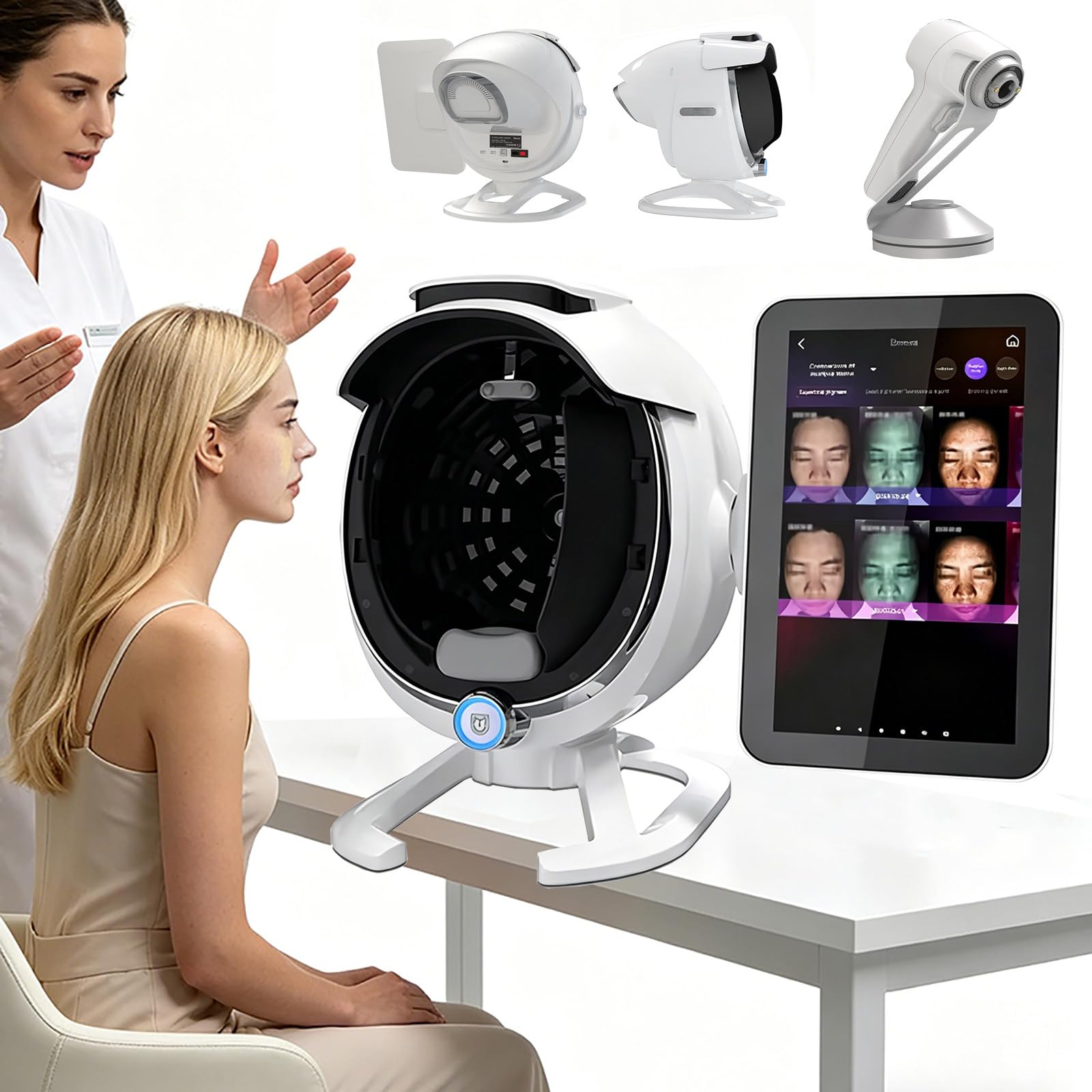 Analizador De Piel Profesional De 15,6″, Analizador Facial 3D, Tecnología De 8 Espectros | 36 Megapíxeles | 2 Modos | 15 Indicadores, para La Evaluación del Estado De La Piel