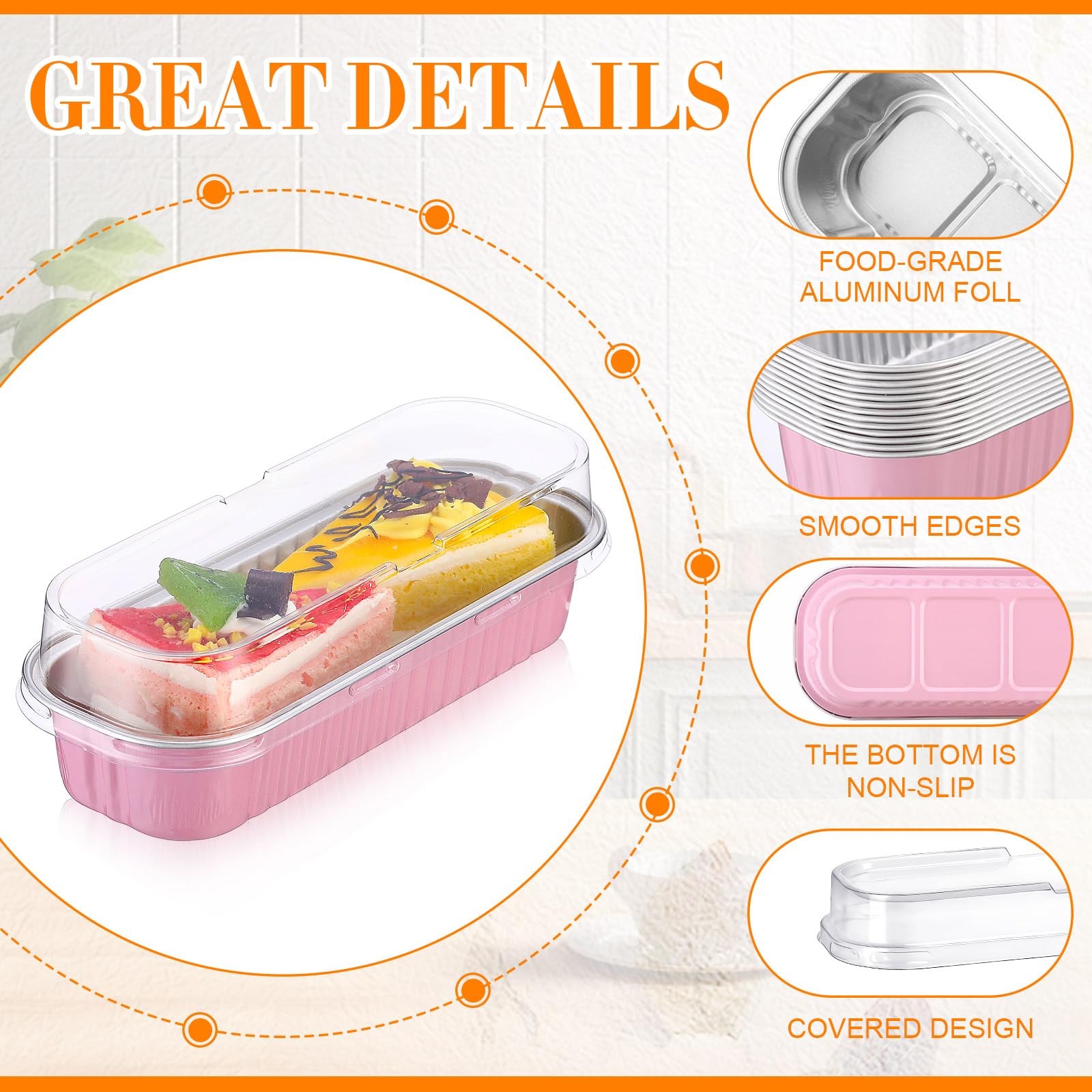 Qunclay 300 mini moldes de papel de aluminio con tapas desechables de 6.75 onzas con tapa, moldes rectangulares para hornear para fiesta de graduación, cupcakes, pan, magdalenas, pastel de queso