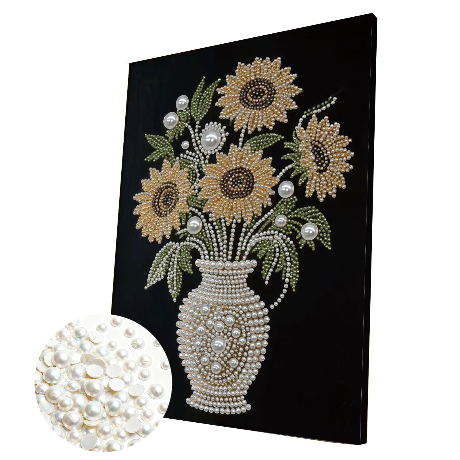 DIY Pearl Painting Kit with Wooden Frame, 3D Plastic Pearl Gemstone Ocean Art Craft for Adults Beginners, Diamond Art Kits for Adults, Home Wall Decor Ready Gift for Women(Sunflower Vase)(30 * 40c