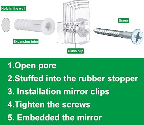 Miniatura 3 de 40 clips de plástico transparente para espejo de 1/8 pulgadas y 1/4 pulgadas, kit de montaje de espejo con tornillo y para pared