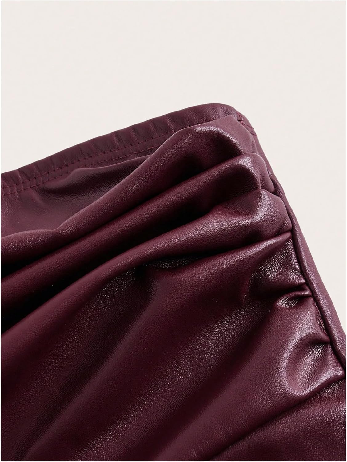 Milumia Women's Ruched Pu Leather Tube Top Strapless Split Hem Bandeaus Partywear - Image 5