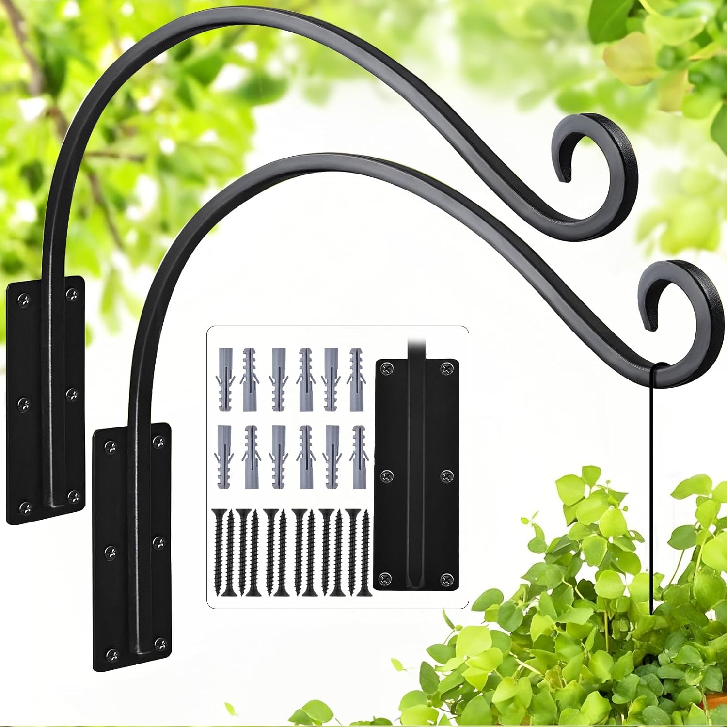 Heavy Duty 16 Inch Plant Hangers Bracket Outdoor, 60lbs Weight Capacity-2 Pack Metal Wall Hooks for Hanging Plants, Bird Feeder, Wind Chime, Wall Decor, Plant Hanger Hooks for Hanging Flower Baskets