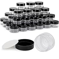 Vista 13 de Juego de 5 recipientes (20 piezas) apilables para cosméticos con tapas de rosca y etiquetas, tarros vacíos de plástico transparente de 0.35 onzas