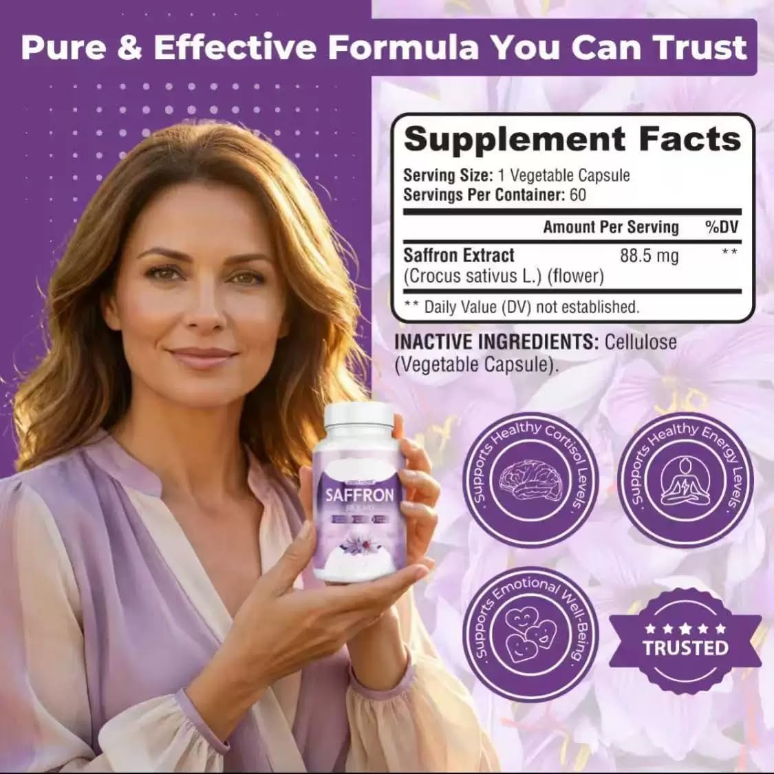 𝐒𝐚𝐟𝐟𝐫𝐨𝐧 - Soutient l'équilibre de l'humeur, stimule l'énergie et la concentration, favorise une vision saine - Sans OGM, sans gluten