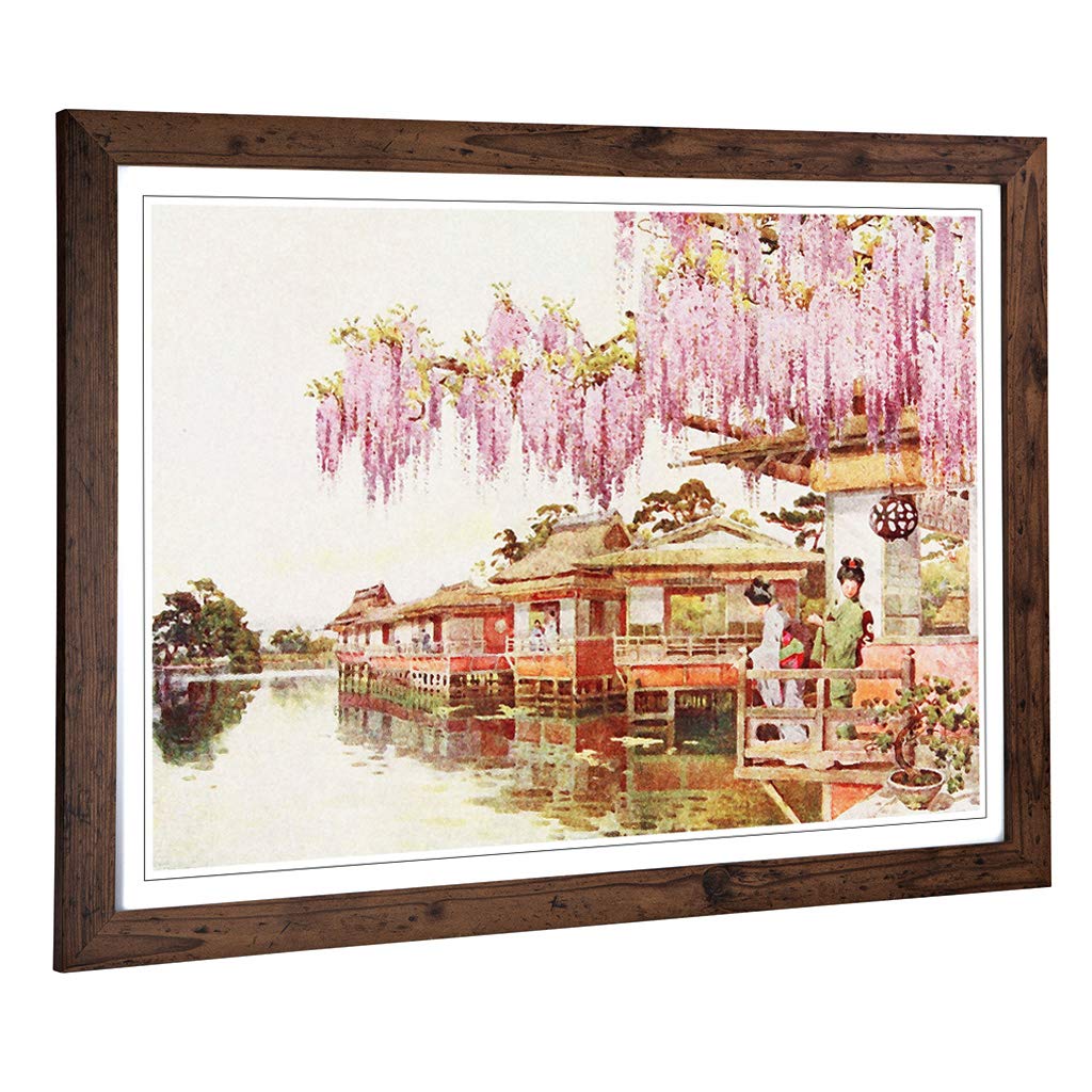 Big Box Art Framed Print of Ella Du Cane Japanese Oriental Wisteria, Nagaoka Design | Wall Art Picture| Home Decor for Kitchen, Living Room, Bedroom, Hallway, Walnut, A2 / 24.5x18 Inch / 62x45cm