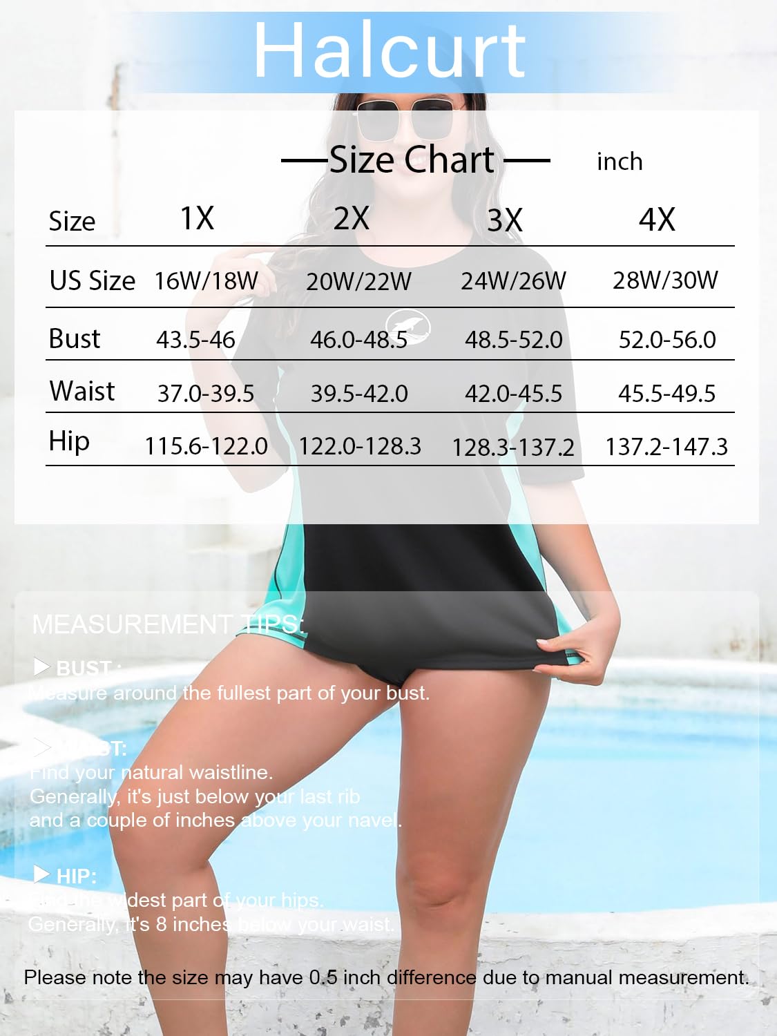 Halcurt Camiseta de natación para mujer, talla grande, brasier integrado, manga corta, UPF50, peso ligero