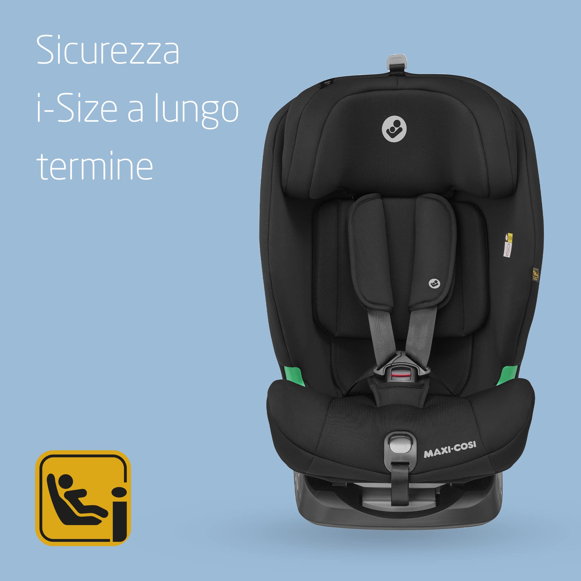Maxi-Cosi Titan i-Size, Seggiolino Auto ISOFIX per Bambini, 15 Mesi - 12 Anni, 76 - 150 cm, Reclinabile in 5 Posizioni, G-CELL Side Impact Protection, Regolabile in Altezza, Basic Black