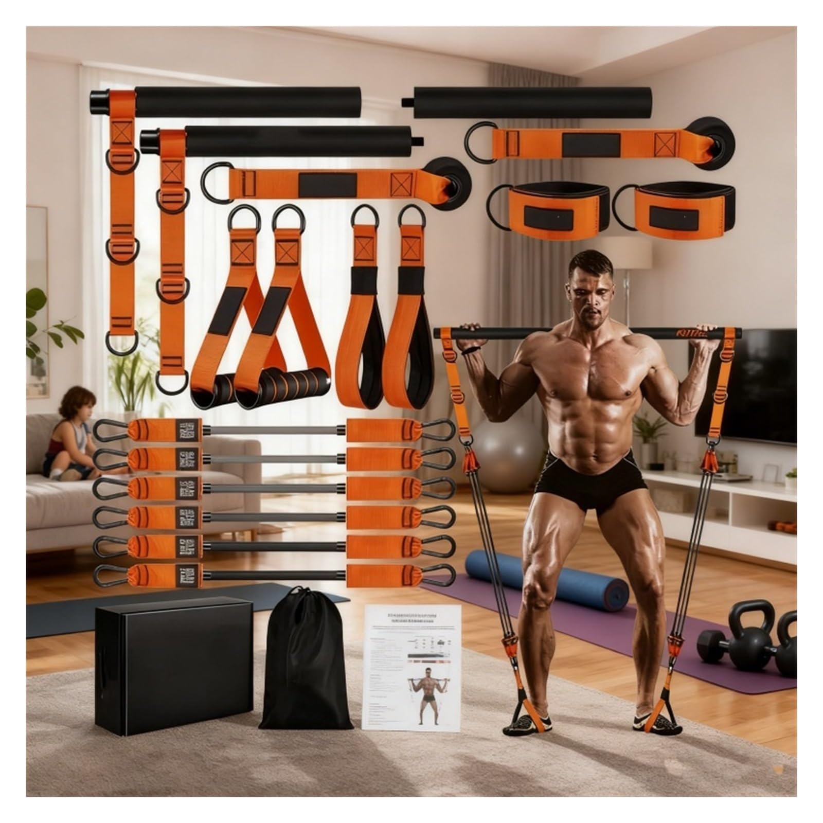 Widerstandsbänder mit Griffen Widerstandsband-Heim-Pilates-Set mit Widerstandsstangenbändern
