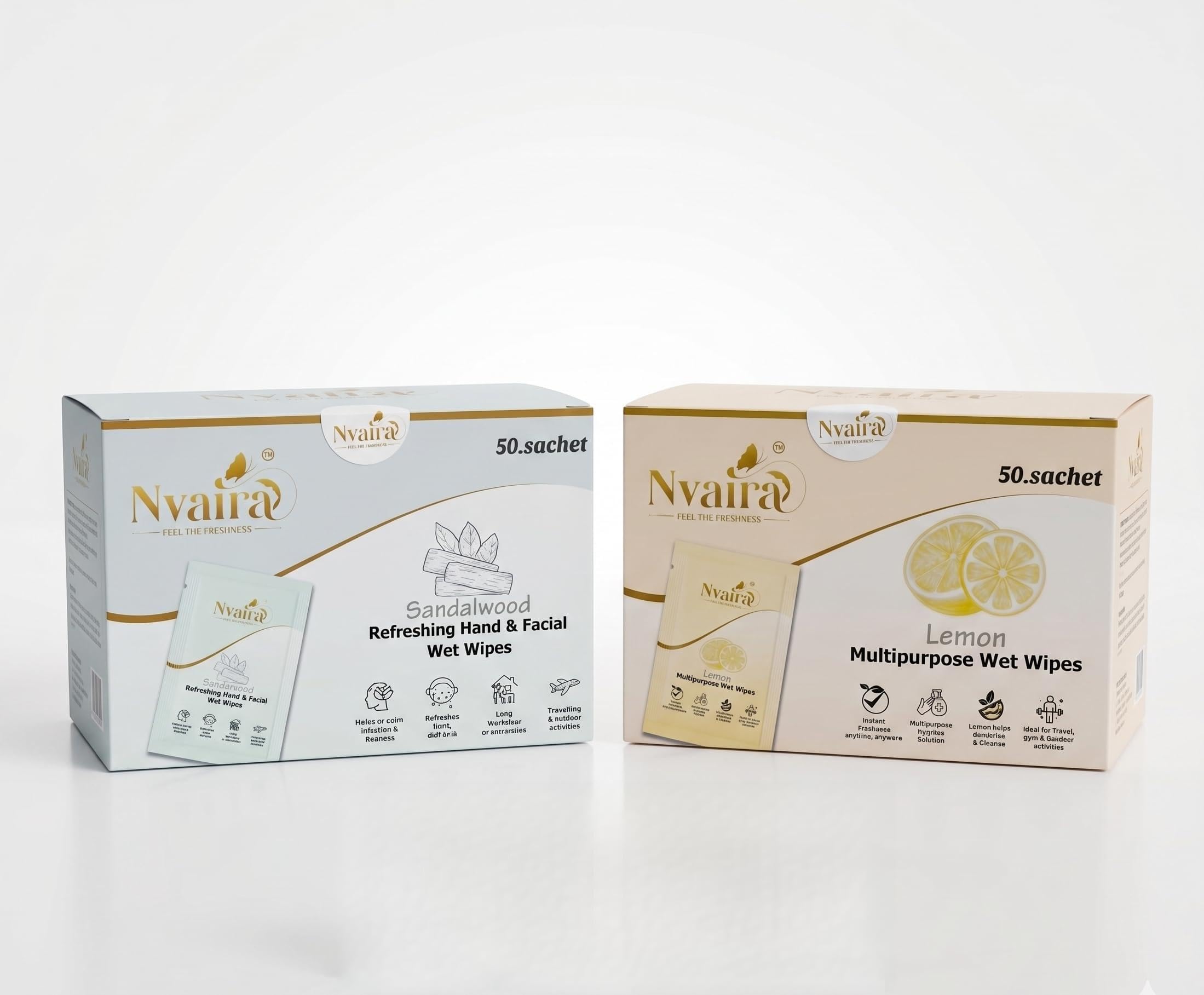 Wet Wipes Combo, Sandalwood Hand & Facial Wipes (50) + Lemon Multipurpose Wipes (50), Total 100 Sachets, Travel-Friendly, Alcohol-Free, for Men, Women and Kids-image-43