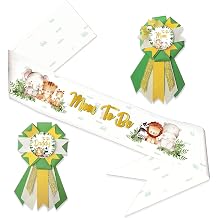 LXlucktim Safari Jungle Baby Shower Sash for Baby Shower, Mom to be Sash Jungle Animal Mom to Be & Daddy to Be Corsage Include Gold Glitter Letters Sash