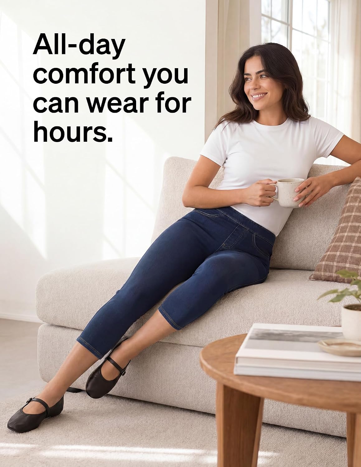no nonsense Women's Classic Denim Capri Leggings with Pockets, Comfortable Stretch Pull On Pants
