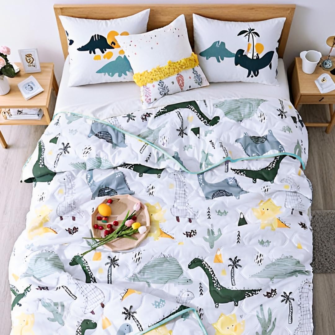 FANSU Copriletto Trapuntato 170x200cm, Microfibra Copriletto Matrimoniale, Tema dei Dinosauri Trapunta Matrimoniale, Primaverile Estivo Reversibile Trapunta Leggero Elegante