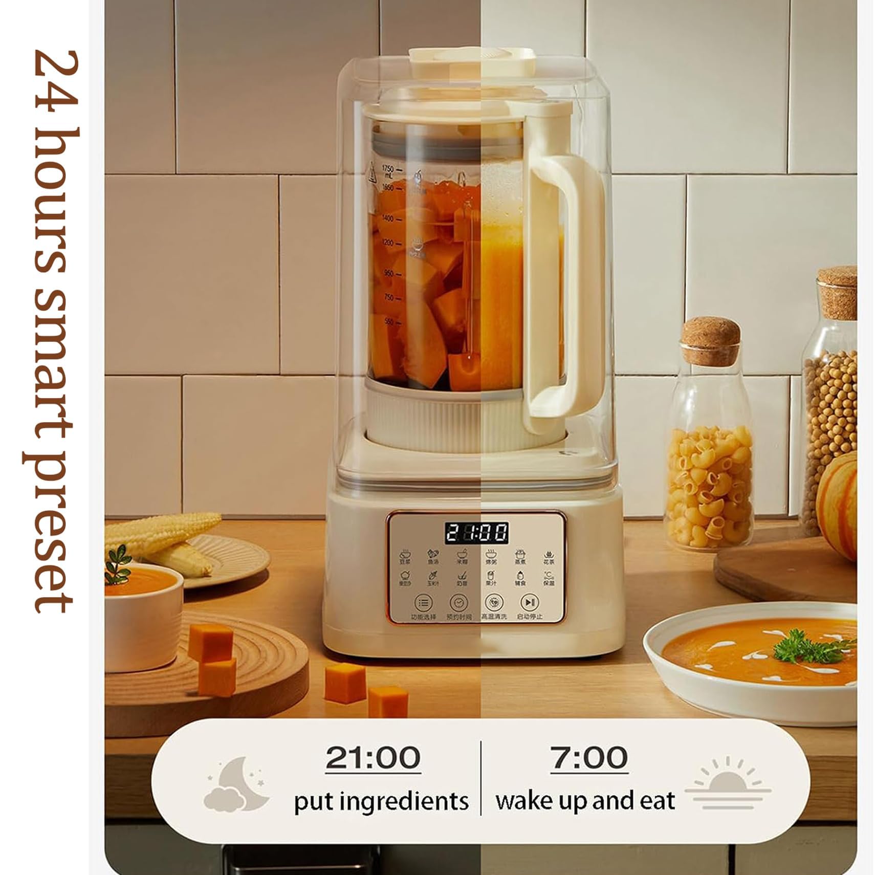 Automatyczna maszyna do produkcji mleka migdałowego, 1750 ml, automatyczna maszyna do produkcji mleka roślinnego ze szczotką i miarką, opóźniony start/samoczyszczenie, do domowego