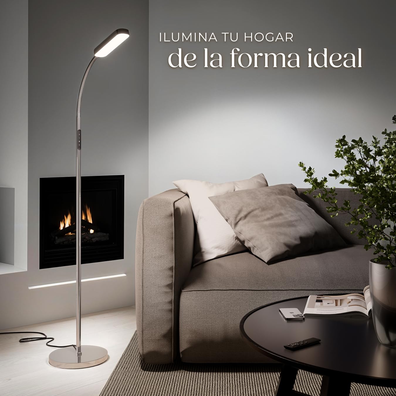 tectake® Lampara de Pie, Regulable, Cuello de Cisne Flexible, 5 Modos de Iluminación, Lampara Lectura, Temperatura de Color Variable, Mando, Lampara Led Ideal para Dormitorio y Salón - Plateado